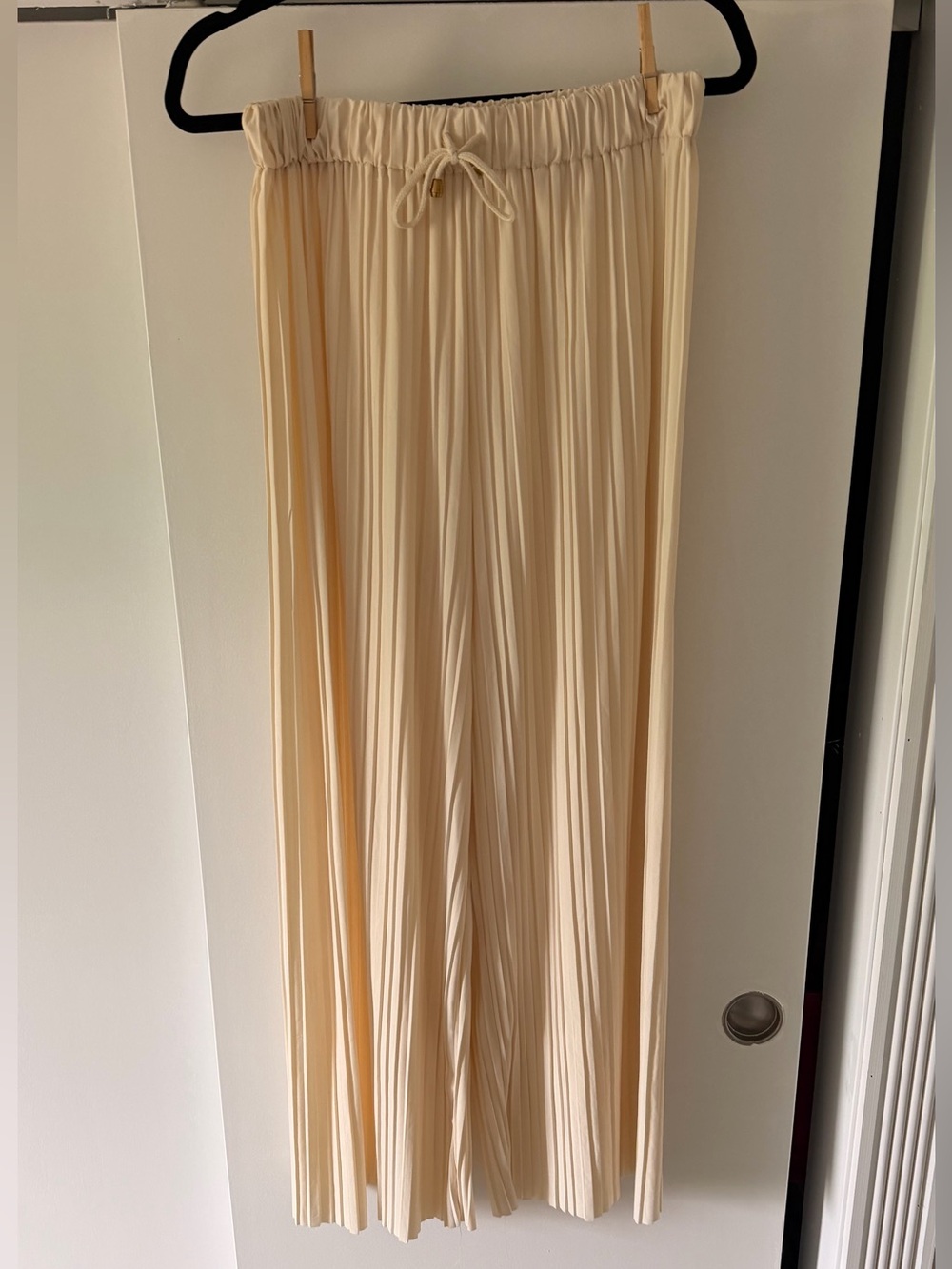 Pleated Wide-Leg Drawstring Pants in Cream